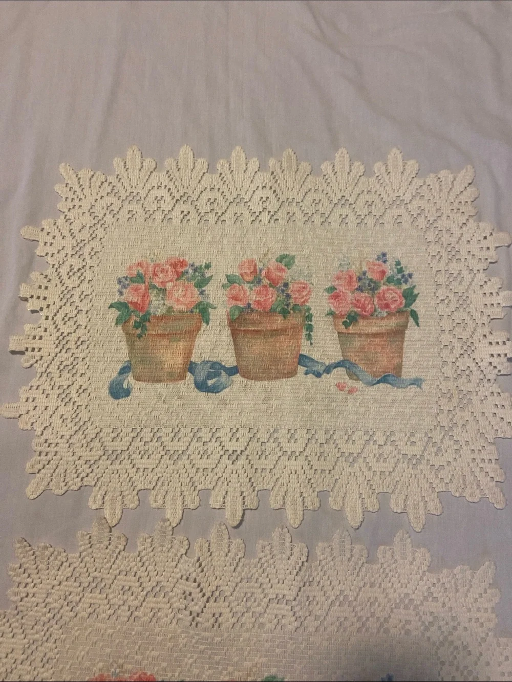 Set of 4 Floral Crochet Edge Placemats - Pink Rose Pots